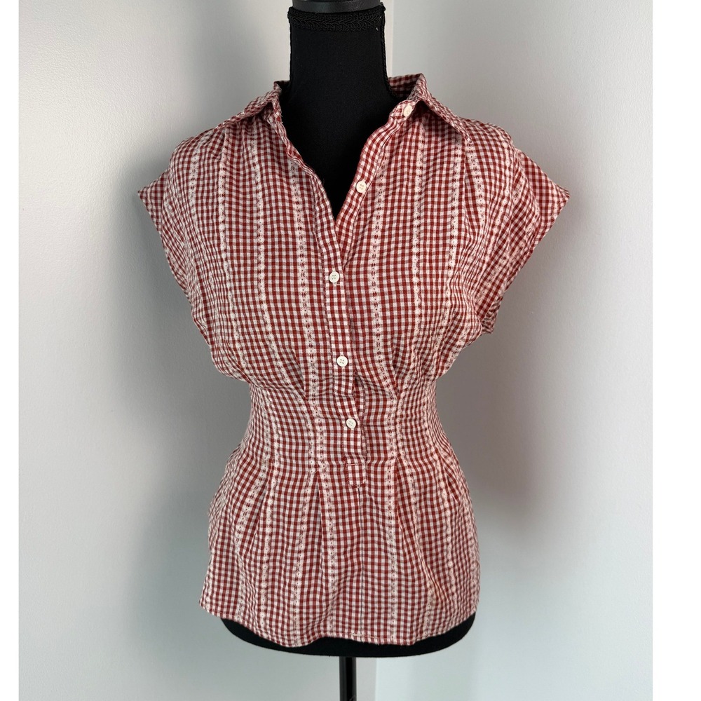 Gingham Strawberry Girl Coquette Cottagecore 4th of July Button Down Blouse M